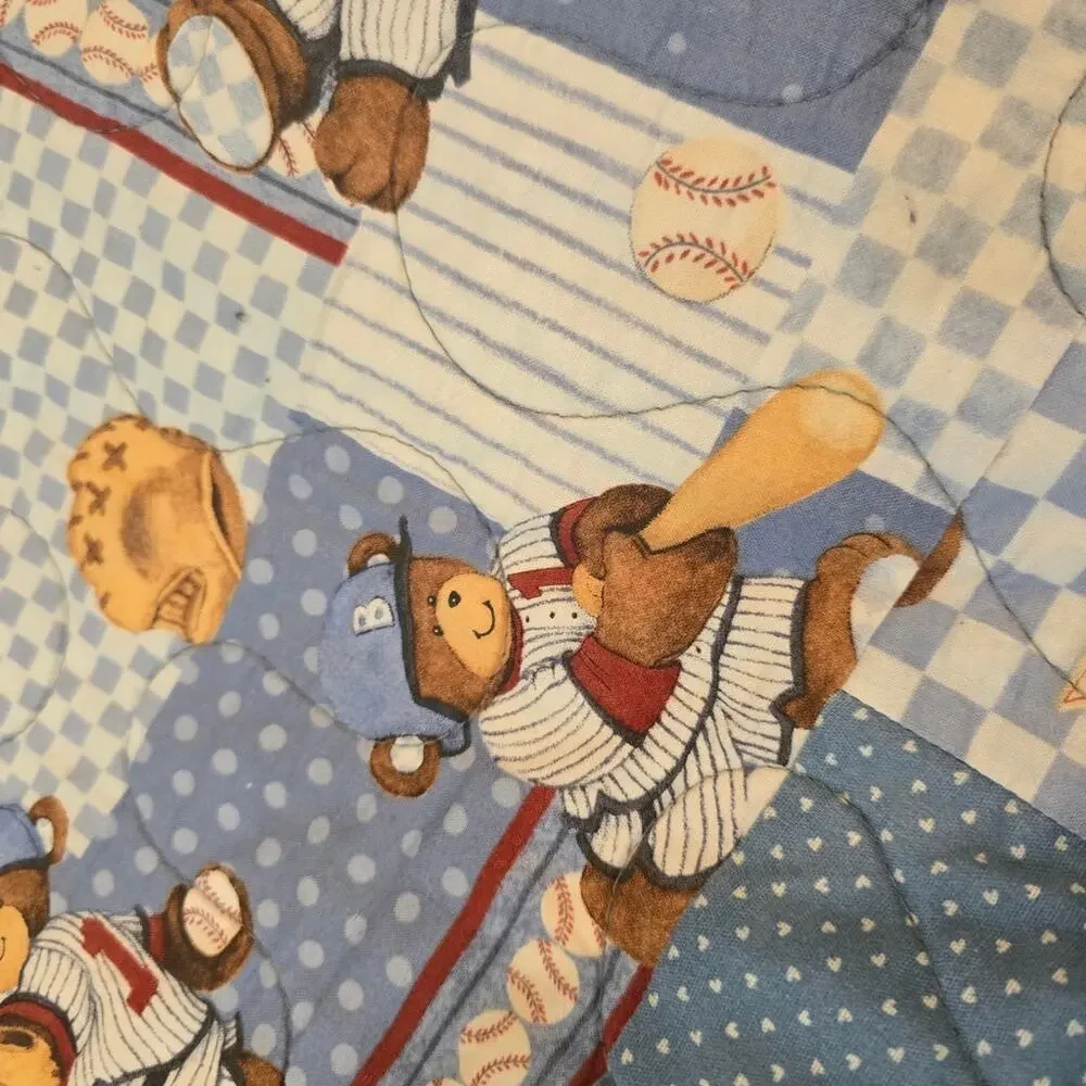 Friendship batter up vintage quilt boys bear blue 48x65 A18